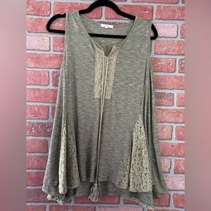 Boho Comfy Tank w/Lace Insets w/Flowy Swing